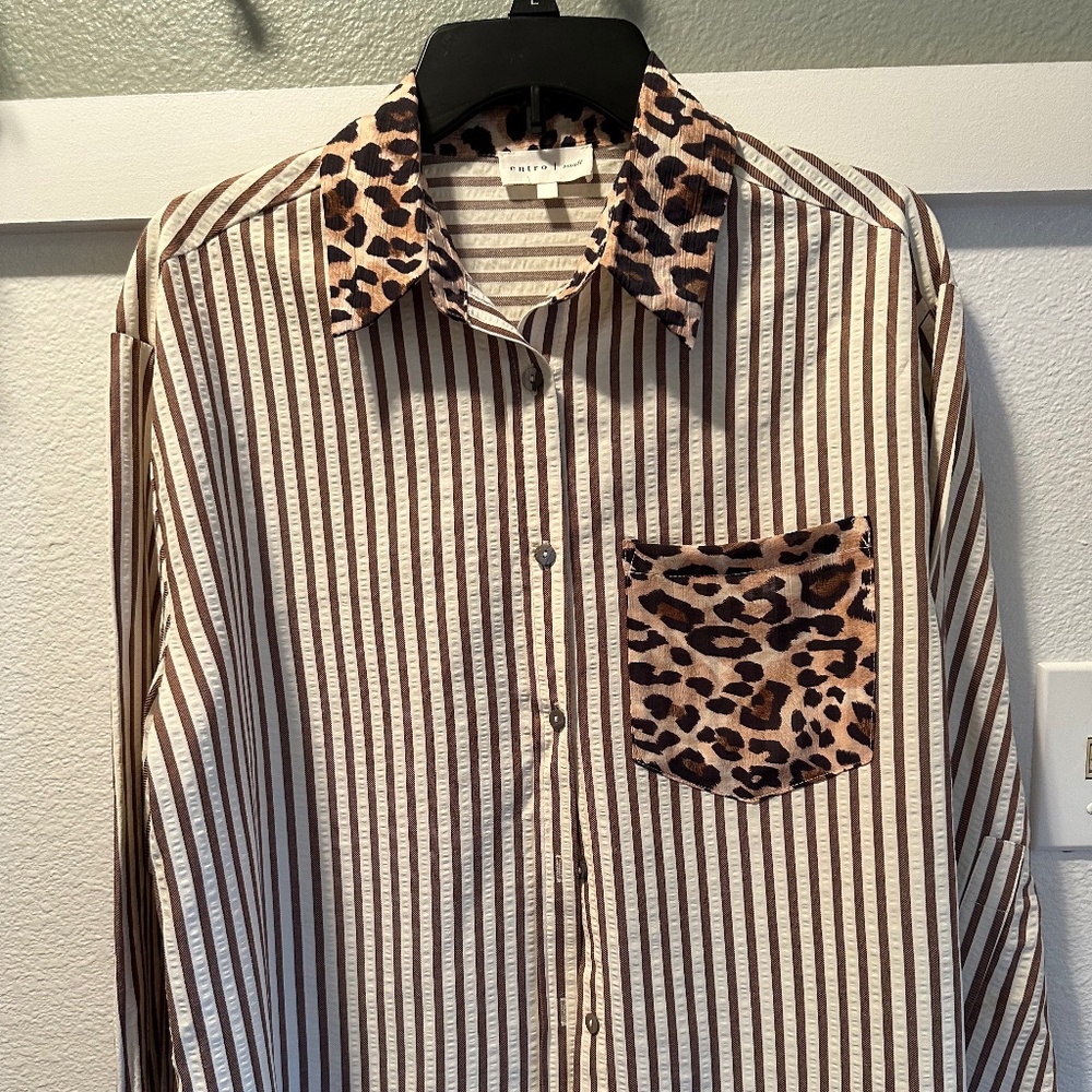 Entro Striped and leopard blouse